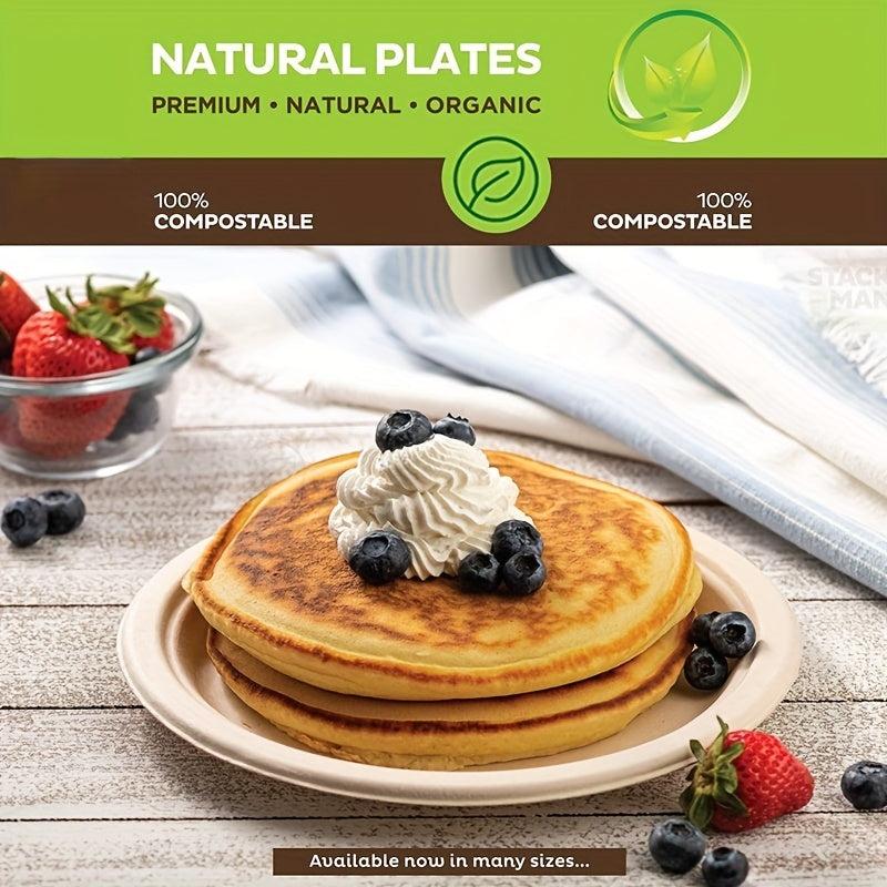50pcs 17.78cm Eco-Friendly Disposable Sugarcane Pulp Paper Dishes