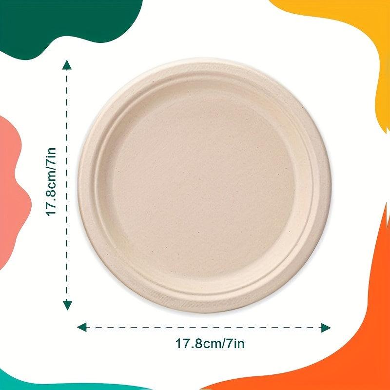 50pcs 17.78cm Eco-Friendly Disposable Sugarcane Pulp Paper Dishes
