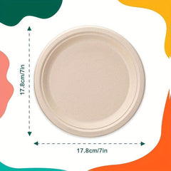 50pcs 17.78cm Eco-Friendly Disposable Sugarcane Pulp Paper Dishes