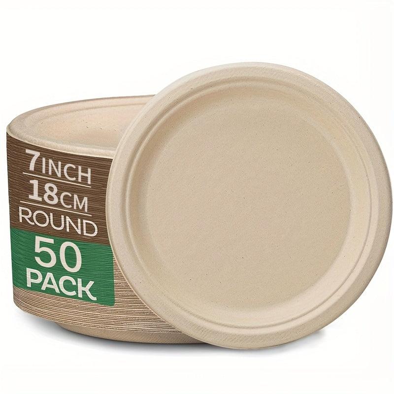 50pcs 17.78cm Eco-Friendly Disposable Sugarcane Pulp Paper Dishes