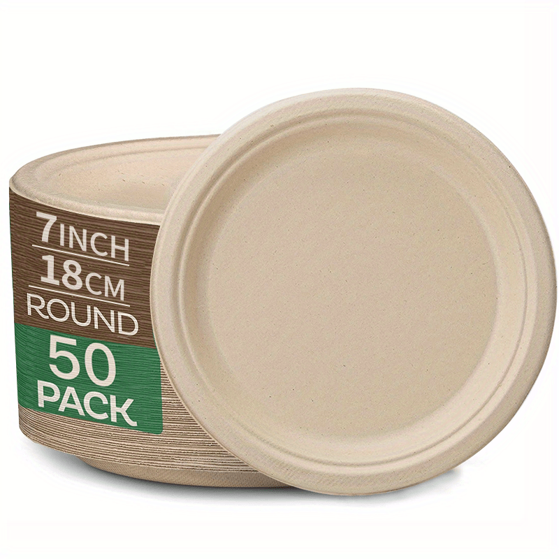 50pcs 17.78cm Eco-Friendly Disposable Sugarcane Pulp Paper Dishes