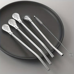 4pcs Stainless Steel Straws w/ Filter Spoon Perfect for Yerba Mate Tea