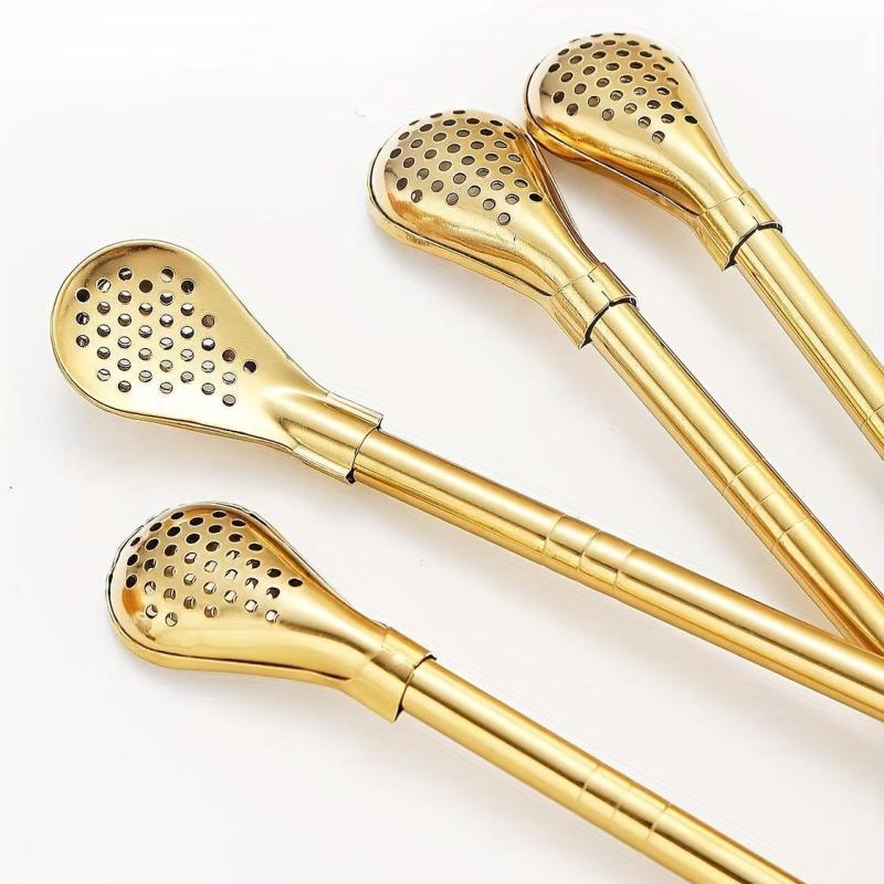 4pcs Stainless Steel Straws w/ Filter Spoon Perfect for Yerba Mate Tea