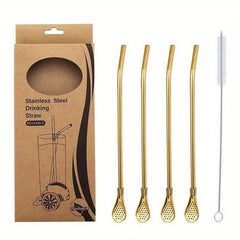4pcs Stainless Steel Straws w/ Filter Spoon Perfect for Yerba Mate Tea