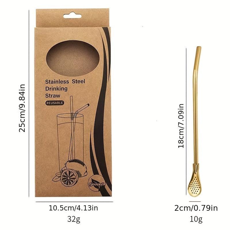 4pcs Stainless Steel Straws w/ Filter Spoon Perfect for Yerba Mate Tea