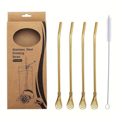 4pcs Stainless Steel Straws w/ Filter Spoon Perfect for Yerba Mate Tea