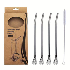 4pcs Stainless Steel Straws w/ Filter Spoon Perfect for Yerba Mate Tea