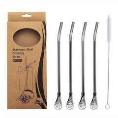 4pcs Stainless Steel Straws w/ Filter Spoon Perfect for Yerba Mate Tea