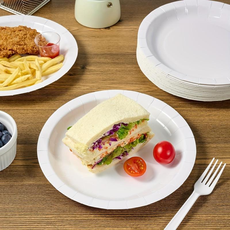 50 Pcs Golden Disposable Paper Plates Bulk Soak & Cut Proof for Party Wedding