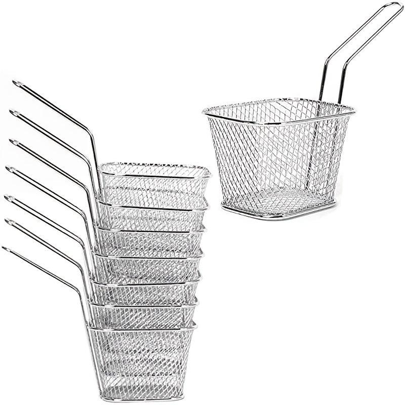 4pcs Mini French Fry Chips Baskets Mesh 4 Inch Stainless Steel Square