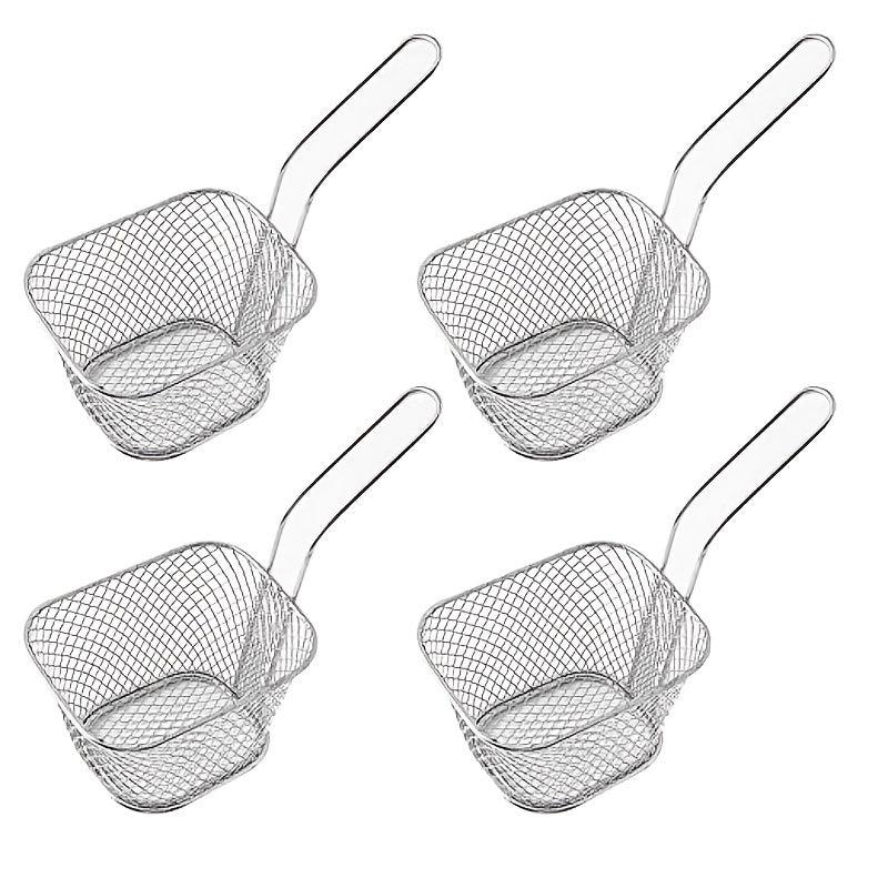 4pcs Mini French Fry Chips Baskets Mesh 4 Inch Stainless Steel Square