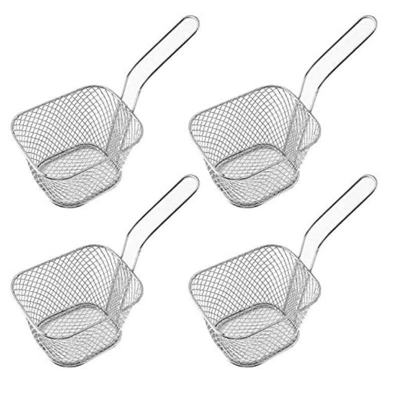 4pcs Mini French Fry Chips Baskets Mesh 4 Inch Stainless Steel Square