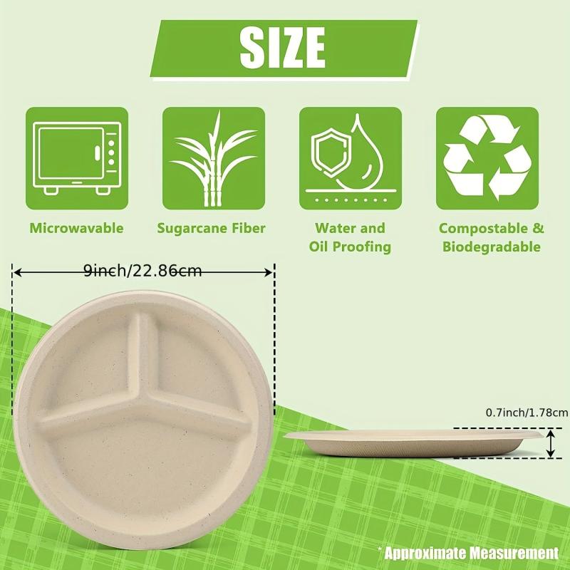 50pcs Biodegradable Dinner Plates 22 Microwave Safe Tableware Kit