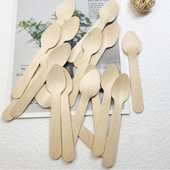 100pcs Natural Wooden Dessert Spoons for Parties and Weddings