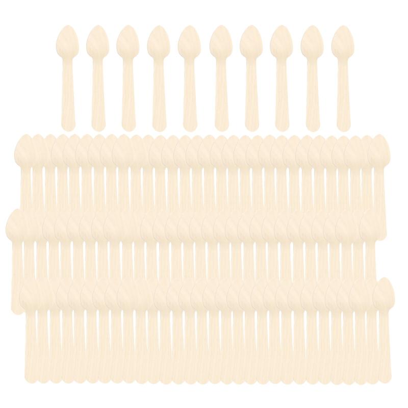 100pcs Natural Wooden Dessert Spoons for Parties and Weddings
