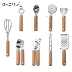 9Pcs Kitchenware Set Stainless Steel & Wood Handles