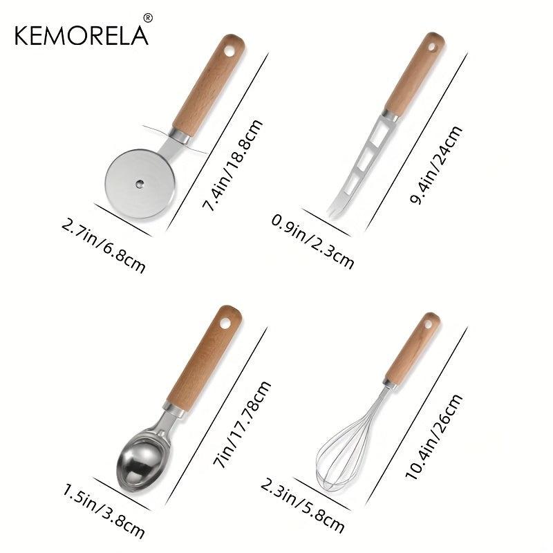 9Pcs Kitchenware Set Stainless Steel & Wood Handles