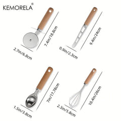 9Pcs Kitchenware Set Stainless Steel & Wood Handles