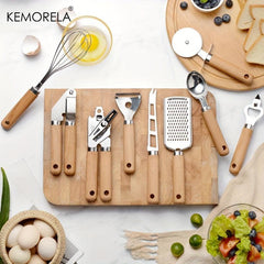 9Pcs Kitchenware Set Stainless Steel & Wood Handles