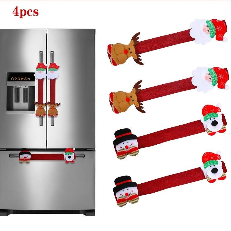 Christmas Refrigerator Handle Covers Set Santa Snowman