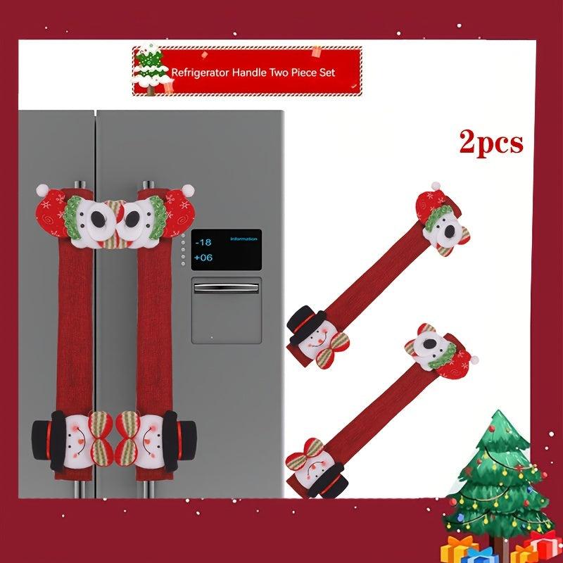Christmas Refrigerator Handle Covers Set Santa Snowman