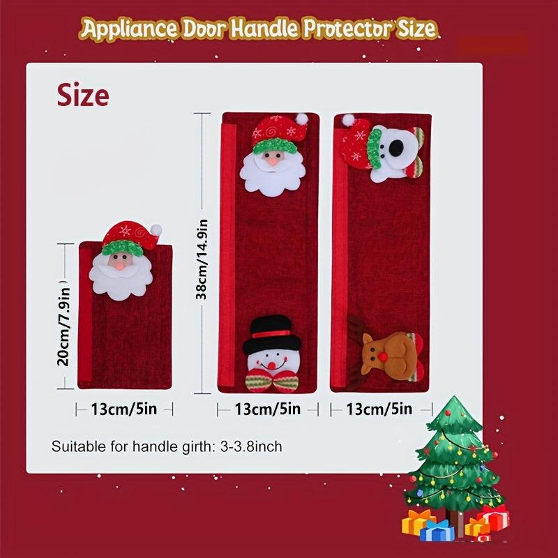 Christmas Refrigerator Handle Covers Set Santa Snowman