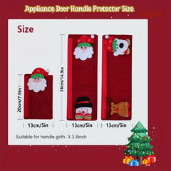 Christmas Refrigerator Handle Covers Set Santa Snowman