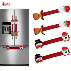 Christmas Refrigerator Handle Covers Set Santa Snowman