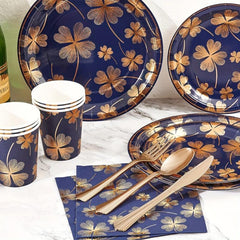 50pcs Four Leaf Clover Disposable Paper Plates Soak & Cut Proof