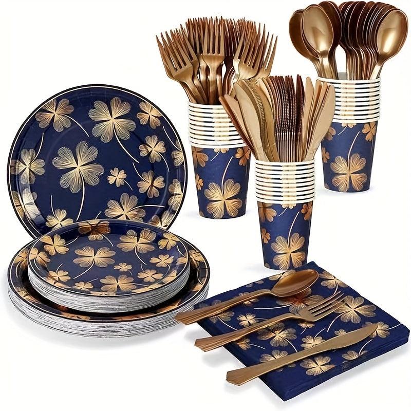 50pcs Four Leaf Clover Disposable Paper Plates Soak & Cut Proof