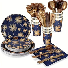 50pcs Four Leaf Clover Disposable Paper Plates Soak & Cut Proof