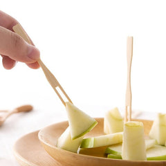 100pcs Bamboo Forks Natural Wooden Appetizer Cocktail Fruit Pastry Dessert