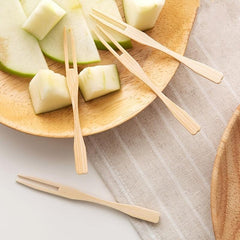 100pcs Bamboo Forks Natural Wooden Appetizer Cocktail Fruit Pastry Dessert
