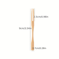 100pcs Bamboo Forks Natural Wooden Appetizer Cocktail Fruit Pastry Dessert