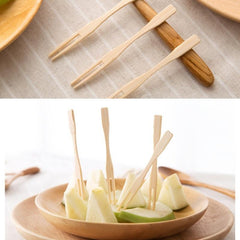100pcs Bamboo Forks Natural Wooden Appetizer Cocktail Fruit Pastry Dessert