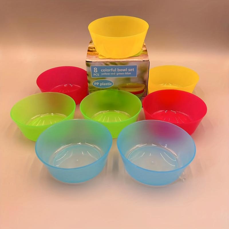 Set of 8 Colorful Plastic Bowls, Portable Salad and Fruit Bowls