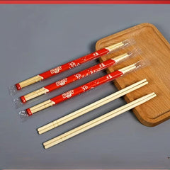 100 Pairs Disposable Chopsticks Red Festive Packaging Takeaway Restaurants Snack