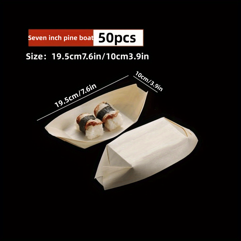 50pcs Disposable Paper Boat Wooden Skin Sushi Boat Sashimi Dessert Box