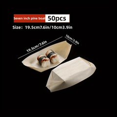 50pcs Disposable Paper Boat Wooden Skin Sushi Boat Sashimi Dessert Box