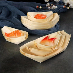 50pcs Disposable Paper Boat Wooden Skin Sushi Boat Sashimi Dessert Box