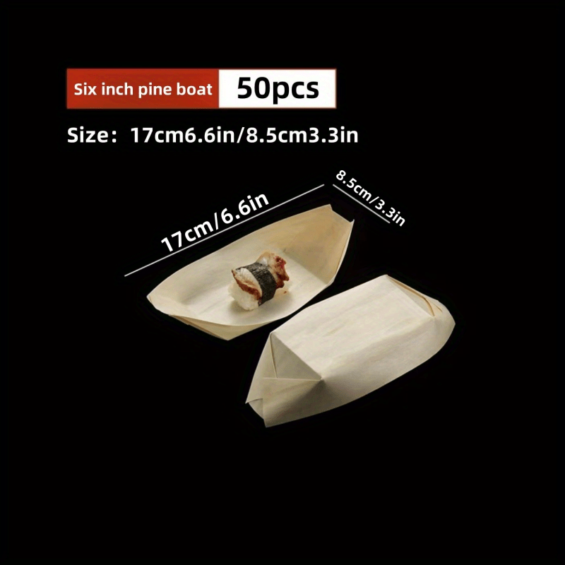 50pcs Disposable Paper Boat Wooden Skin Sushi Boat Sashimi Dessert Box