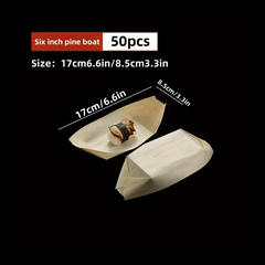 50pcs Disposable Paper Boat Wooden Skin Sushi Boat Sashimi Dessert Box