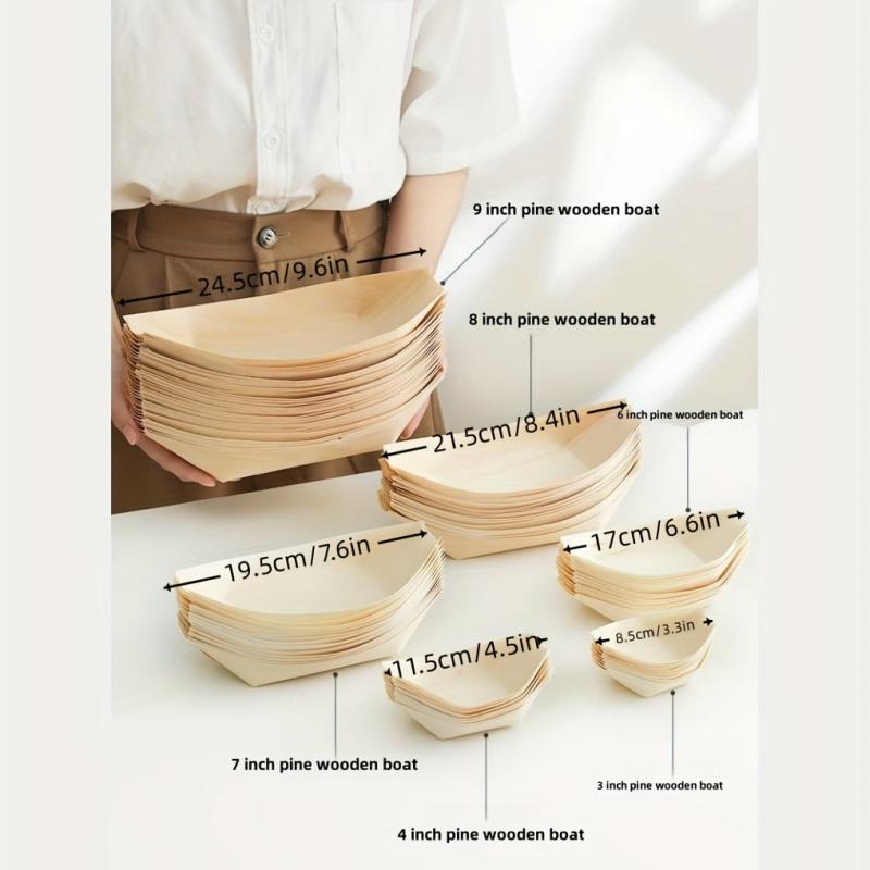 50pcs Disposable Paper Boat Wooden Skin Sushi Boat Sashimi Dessert Box
