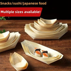 50pcs Disposable Paper Boat Wooden Skin Sushi Boat Sashimi Dessert Box