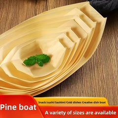 50pcs Disposable Paper Boat Wooden Skin Sushi Boat Sashimi Dessert Box