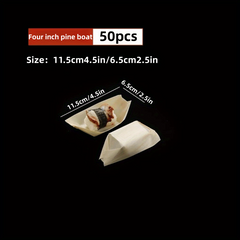50pcs Disposable Paper Boat Wooden Skin Sushi Boat Sashimi Dessert Box