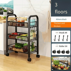 1pc Kitchen Cart on Wheels Rolling Storage Rack with Floor Shelf