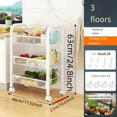 1pc Kitchen Cart on Wheels Rolling Storage Rack with Floor Shelf