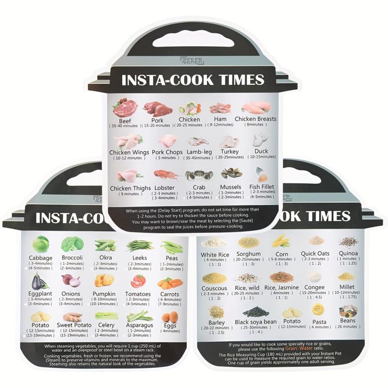 3 Pcs Magnetic Cheat Sheet For Instant Pot Decals - Cooking Times Magnet