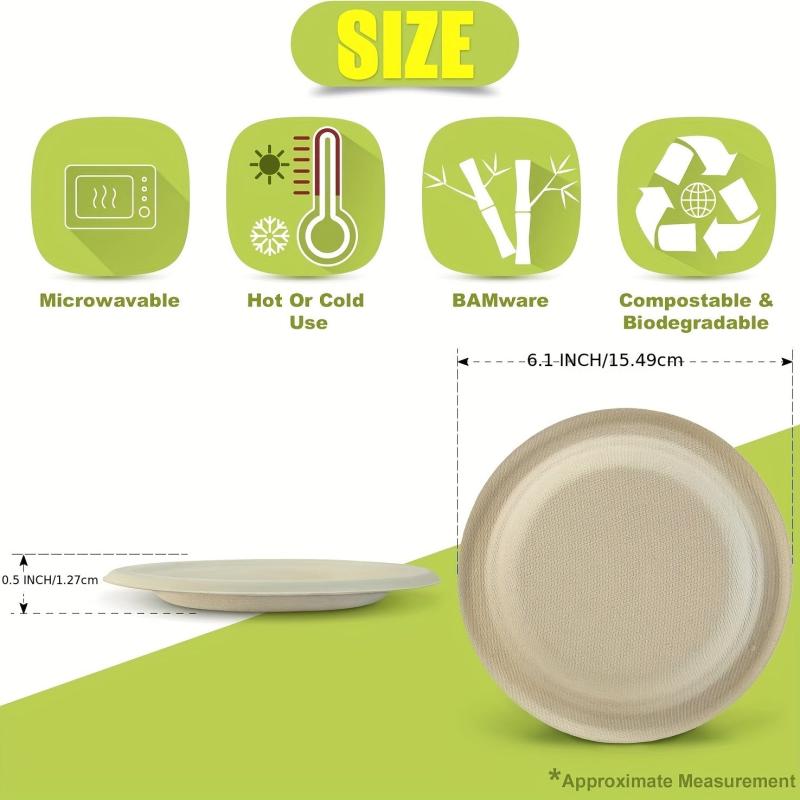 50 Pcs Biodegradable Sugarcane Pulp Disposable Plates